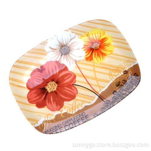 Rectangle-shaped Glass Plate with Flower Decal